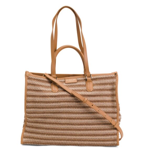 MY BEST BAG Beige Made In Italy Straw Square Tote With Leather Trim